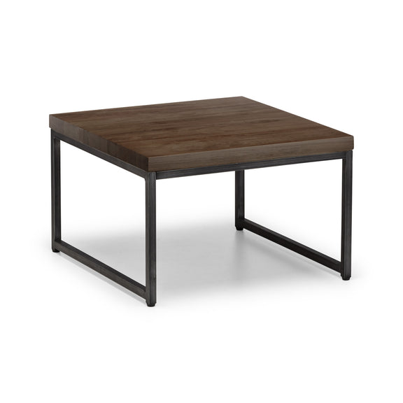 Wooden table with metal legs on a white background
