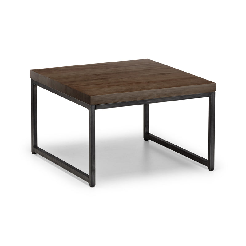 Wooden table with metal legs on a white background