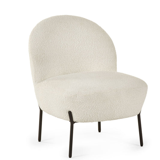 Beige armchair with black legs on a white background