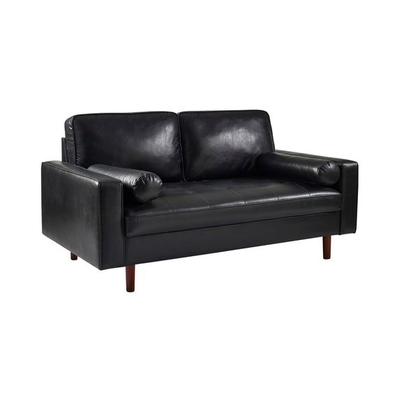 Black leather sofa on a white background