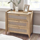 Oak effect wooden 3 drawer chest with woven rattan drawer fronts