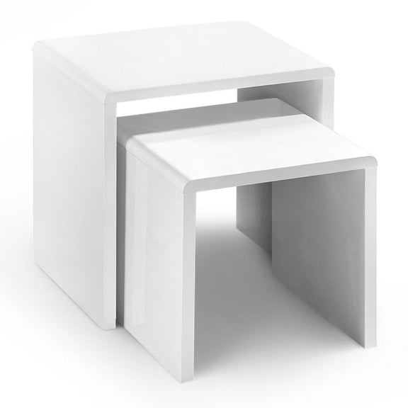 Two white nesting tables on a white background