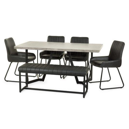 Dining set with a table and four black chairs on a white background