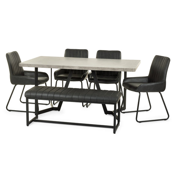 Dining set with a table and four black chairs on a white background