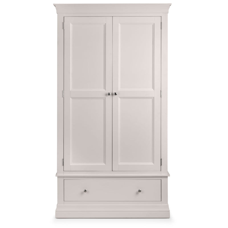 White wardrobe with two doors and a drawer on a white background