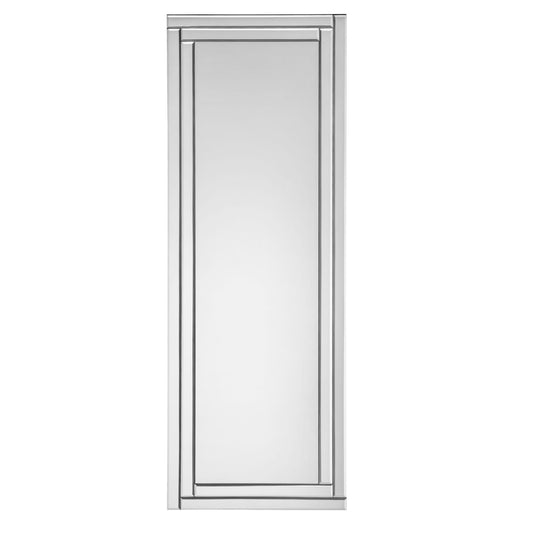 White cabinet door with silver frame on a white background