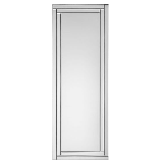 White cabinet door with silver frame on a white background