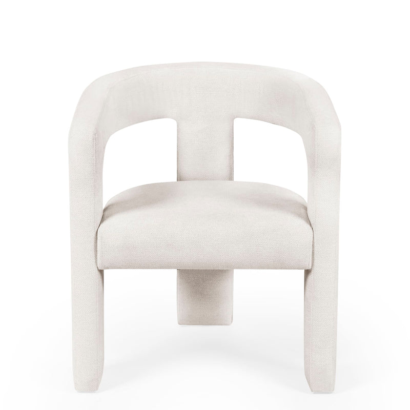 White chair with a minimalist design on a white background