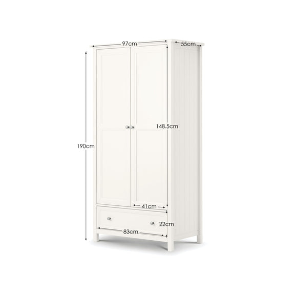 White wardrobe with dimensions labeled on a white background