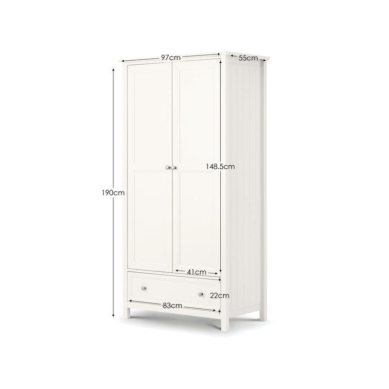 White wardrobe with dimensions labeled on a white background