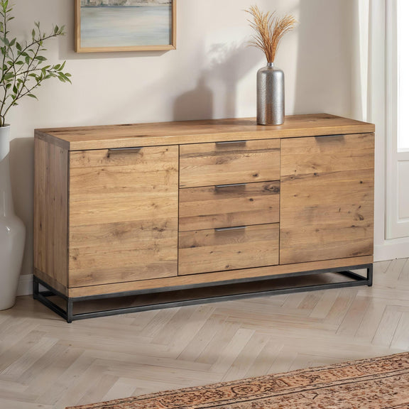 Wooden sideboard with metal legs in a room setting
