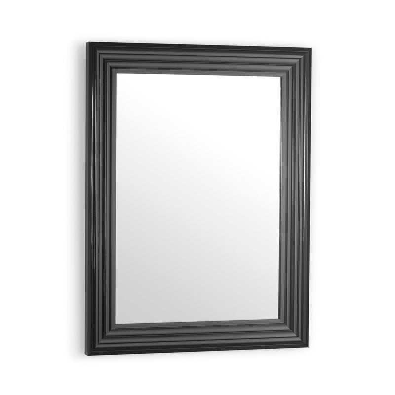 Black framed mirror on a white background
