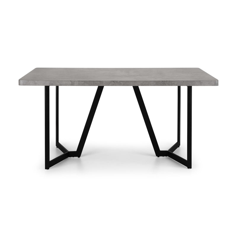 Rectangular table with concrete top and black metal legs on a white background