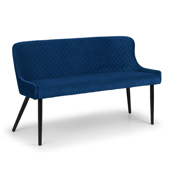 Blue quilted sofa on a white background