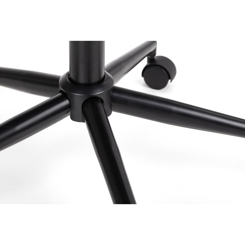 Close-up of a black metal chair base on a white background
