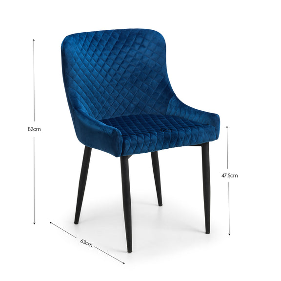 Gray quilted chair with dimensions on a white background