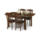 Wooden dining table set with chairs on a white background