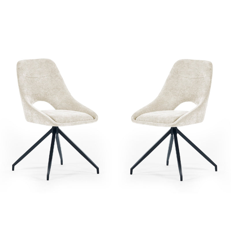 Two beige chairs with black legs on a white background