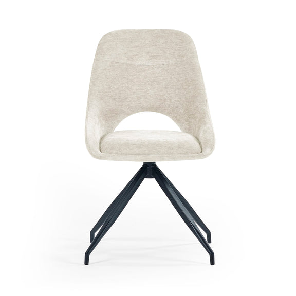 Beige chair with black metal legs on a white background
