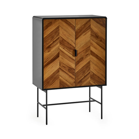 Cabinet with wooden chevron pattern doors on a white background