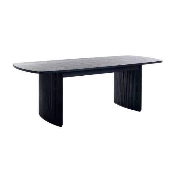 Modern black dining table on a white background