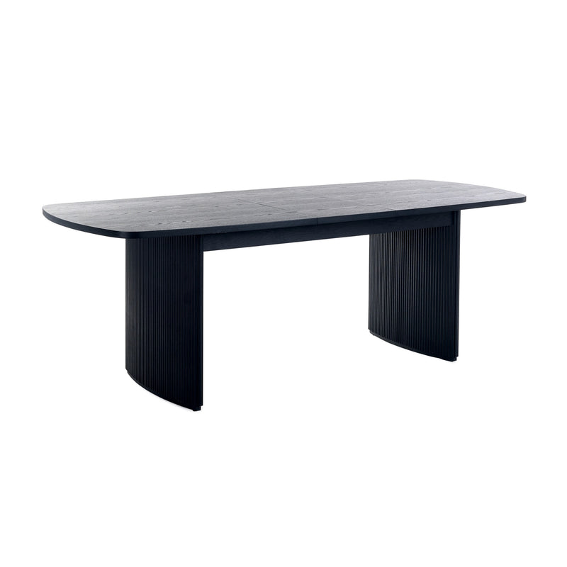 Modern black dining table on a white background