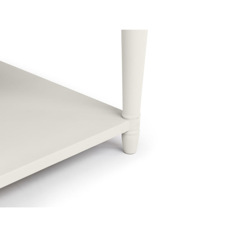 White shelf with a single leg on a white background