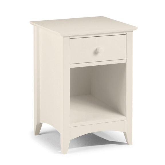 White nightstand with a drawer on a white background