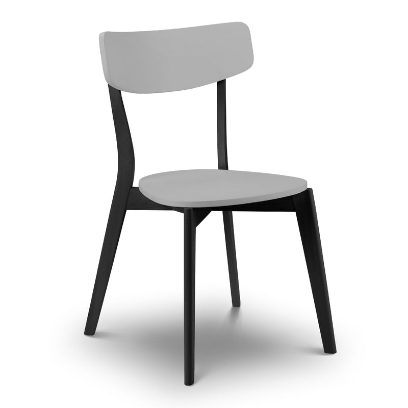 Chair with black frame and gray seat and backrest on a white background