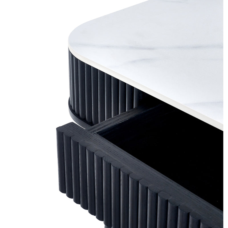 Black ribbed base with white top on a white background