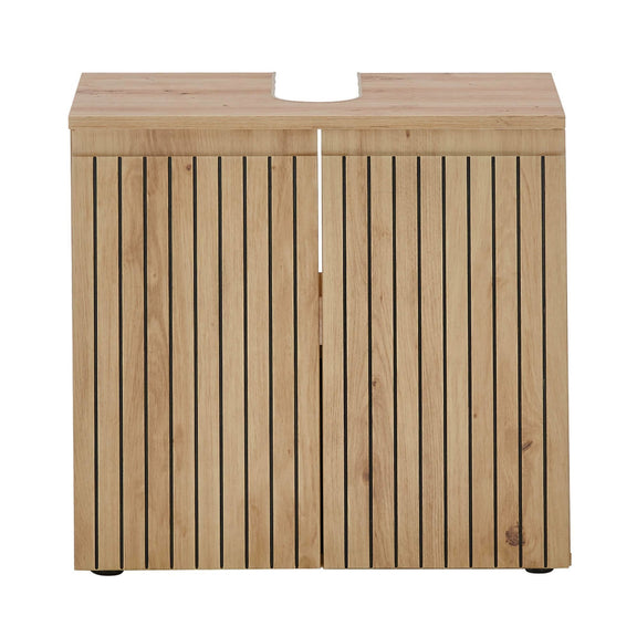 Wooden laundry basket with slatted design on a white background