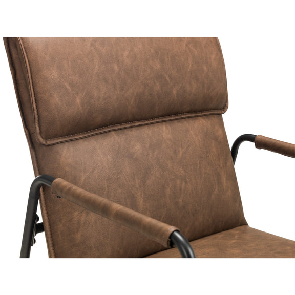 Brown leather chair with armrests on a white background
