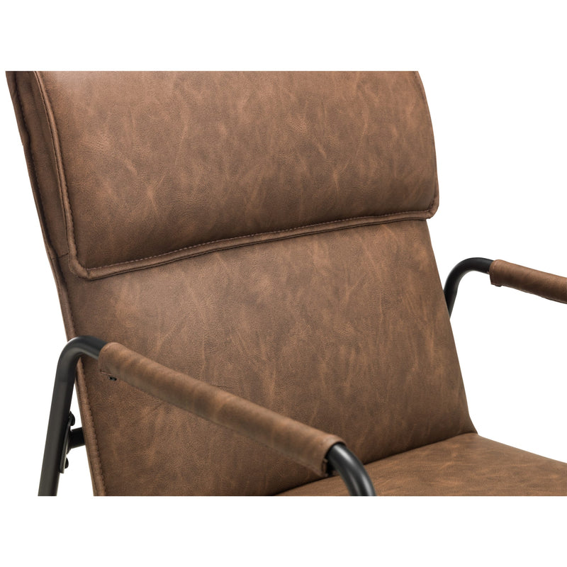 Brown leather chair with armrests on a white background