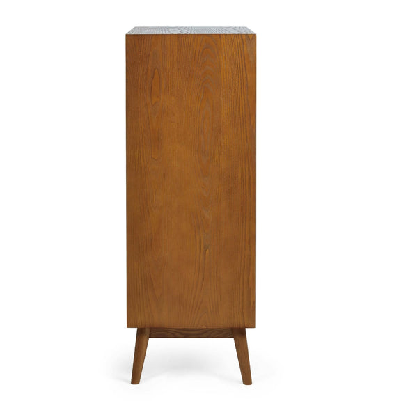 Wooden cabinet with a white top on a white background