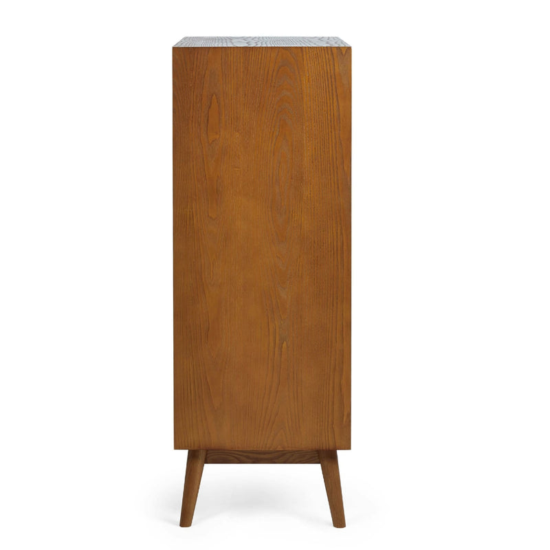 Wooden cabinet with a white top on a white background