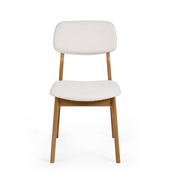 Chair with white cushioned seat and backrest on a white background