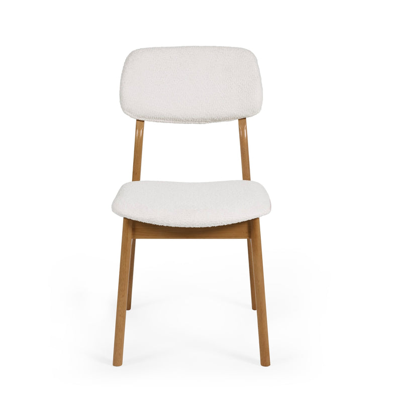 Chair with white cushioned seat and backrest on a white background