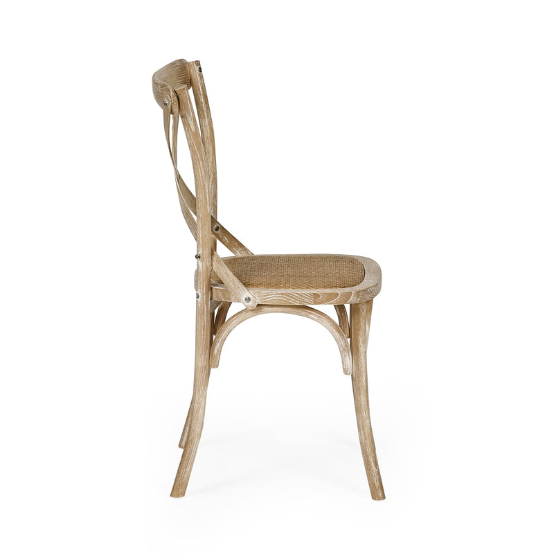 Wooden chair with wicker seat on a white background