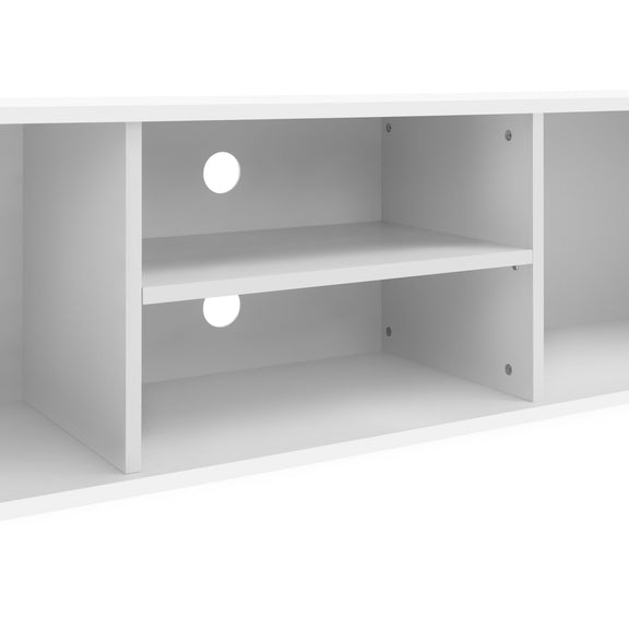 White shelf unit with two shelves on a white background