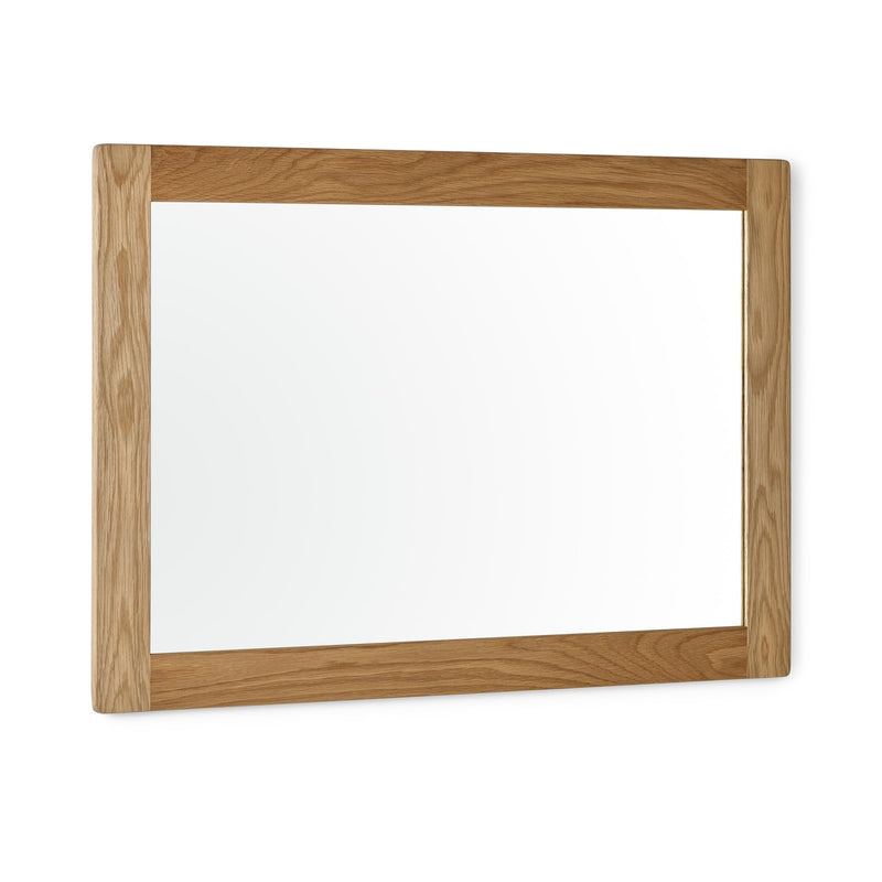Wooden-framed mirror on a white background