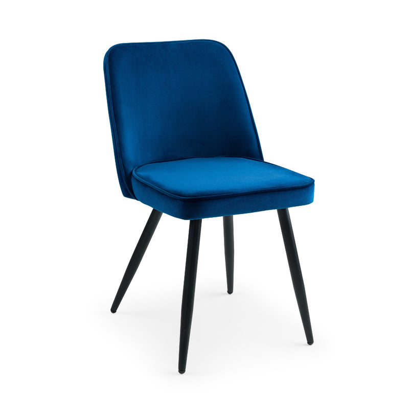 Blue chair with black legs on a white background