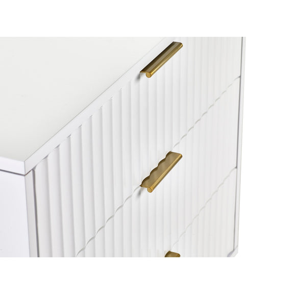 White cabinet with gold handles on a white background
