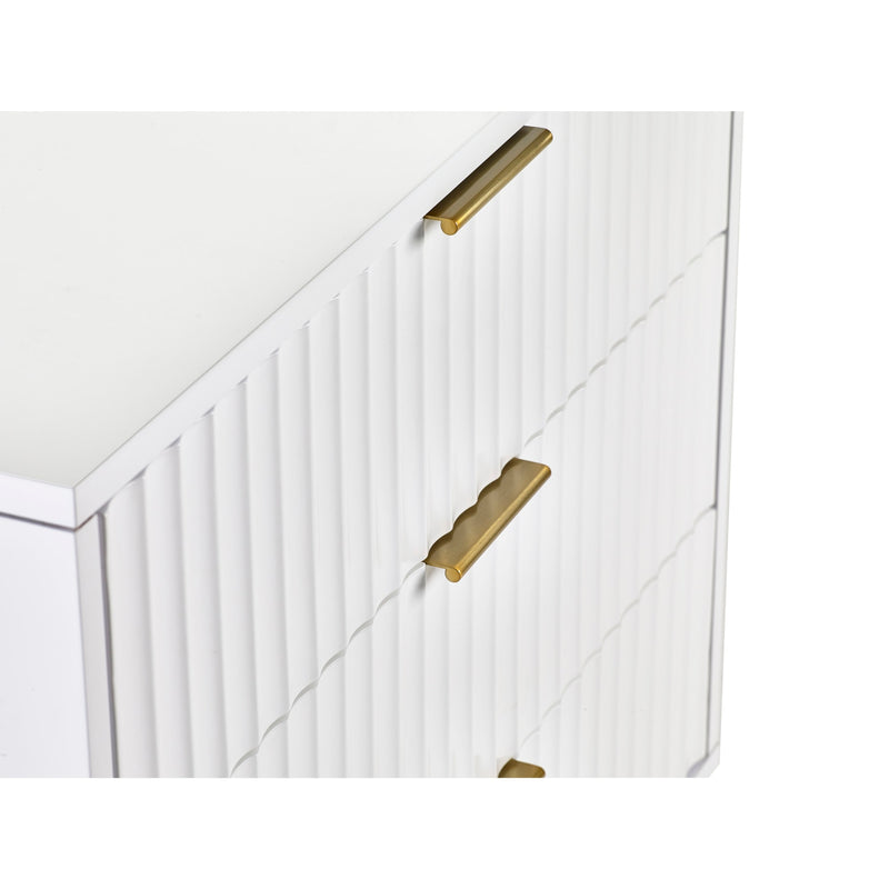 White cabinet with gold handles on a white background