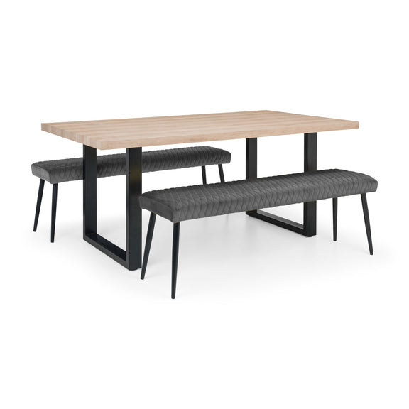 Dining table with two benches on a white background