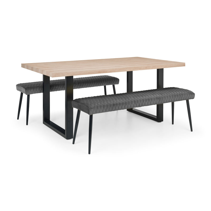 Dining table with two benches on a white background