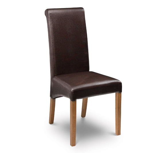Brown leather chair with wooden legs on a white background