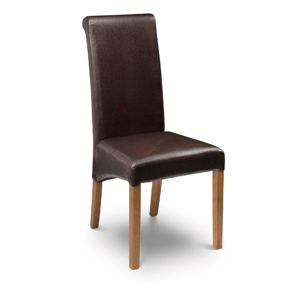 Brown leather chair with wooden legs on a white background
