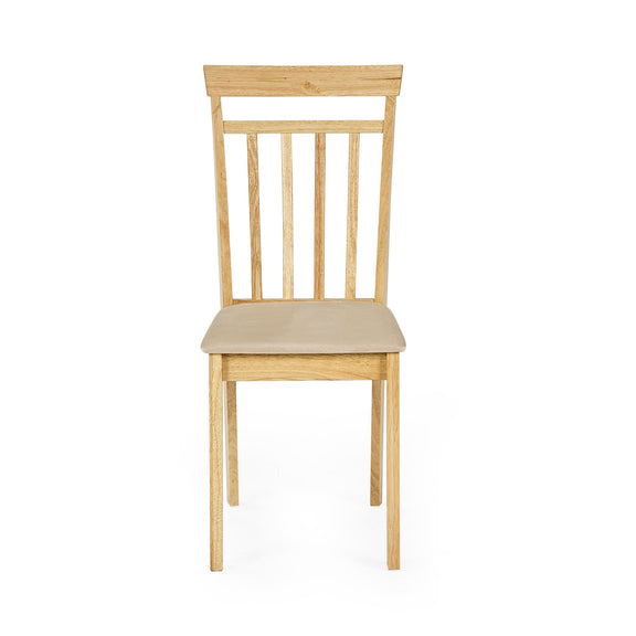 Wooden chair with a beige cushion on a white background