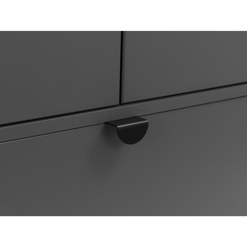 Close-up of a dark gray cabinet with a handle on a white background