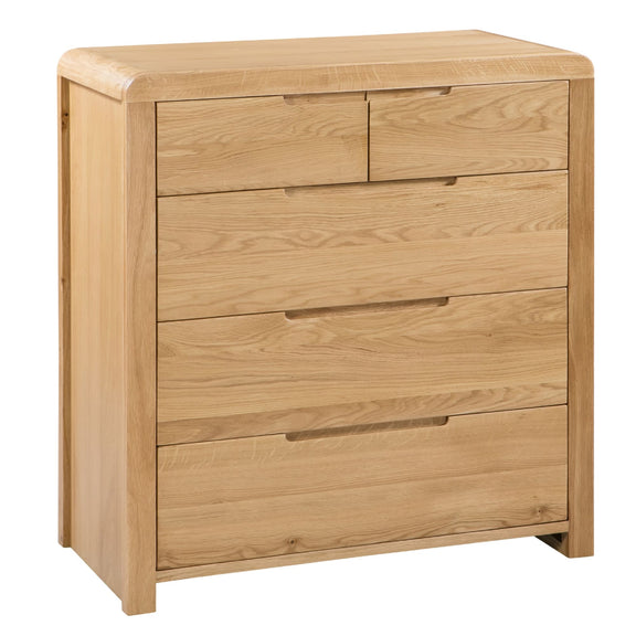Wooden dresser with four drawers on a white background